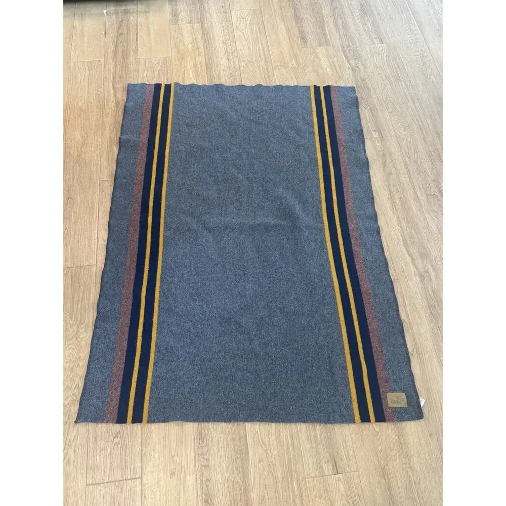 Pendleton Yakima Camp Blanket Throw Lake Blue Stripe Virgin Wool 48” X 65”